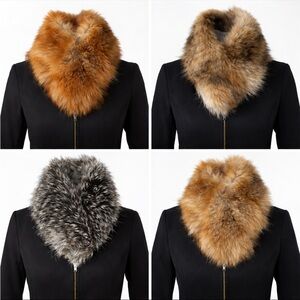 5 pc Real Fox Fur Collar ear muffs headband Cuffs Set